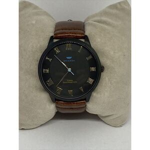 Brigada Men's Brown Leather Analog Black Dial Quartz Genuine Wrist Watch RQ497